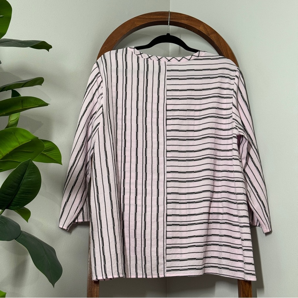 Habitat LARGE Pink Black Stripe Boxy Square Button Lagenlook Blouse Top - Picture 3 of 9